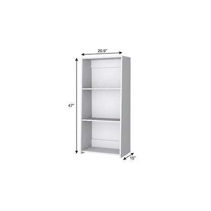 47" White Wood Three Tier Bookcase