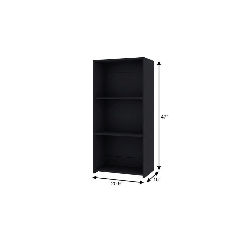 47" Black Wood Three Tier Bookcase — view 5