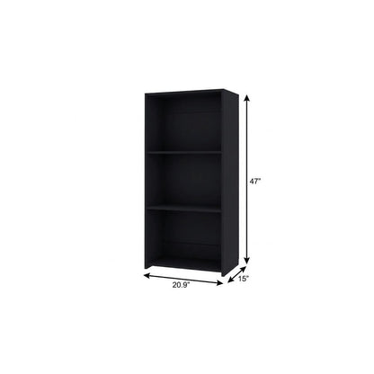 47" Black Wood Three Tier Bookcase