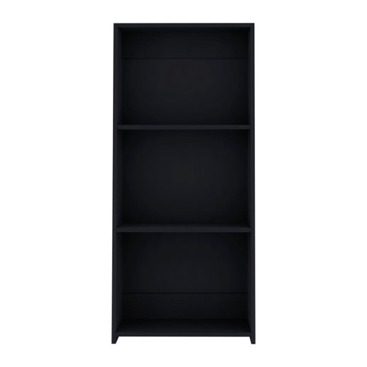 47" Black Wood Three Tier Bookcase