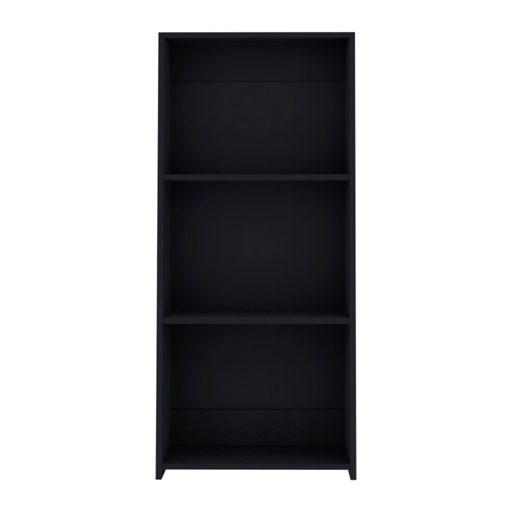 47" Black Wood Three Tier Bookcase — view 1