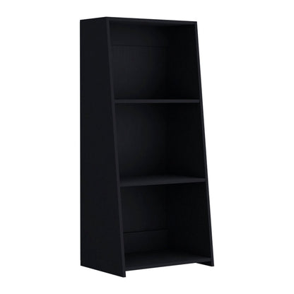47" Black Wood Three Tier Bookcase