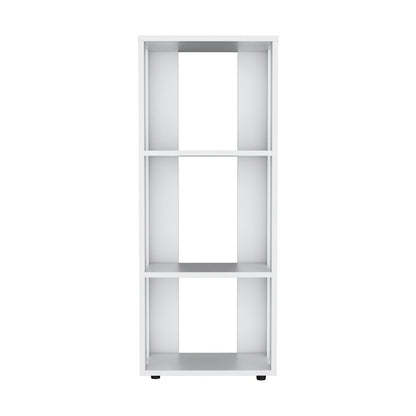 39" White Wood Three Tier Bookcase