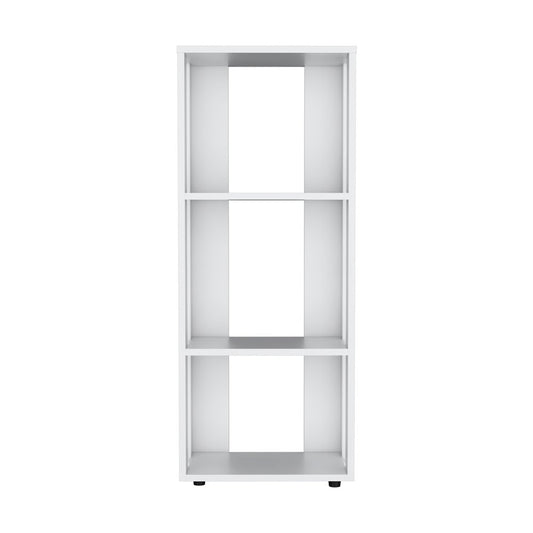 39" White Wood Three Tier Bookcase