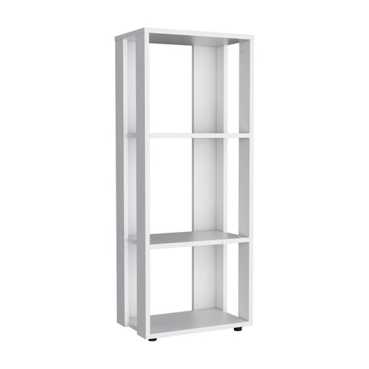 39" White Wood Three Tier Bookcase