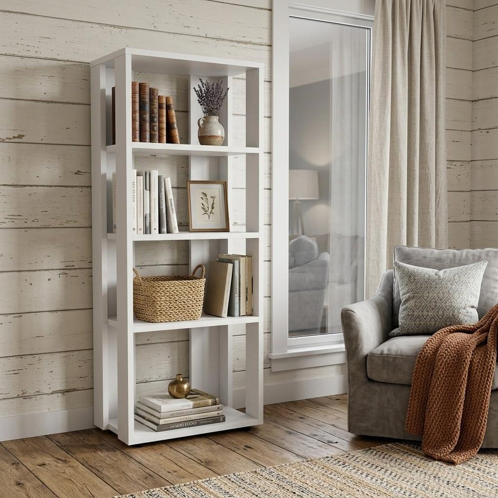 39" White Wood Three Tier Bookcase — view 3