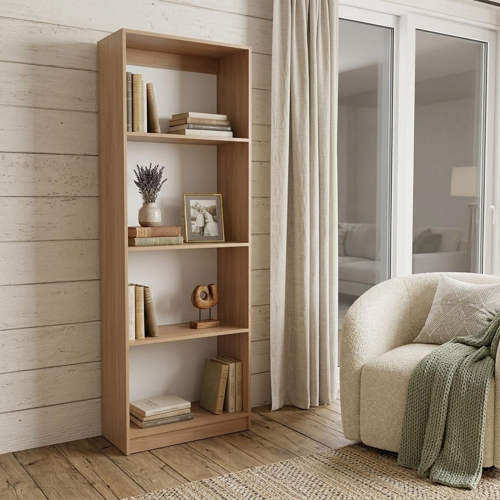 71" Natural Wood Four Tier Bookcase — view 5
