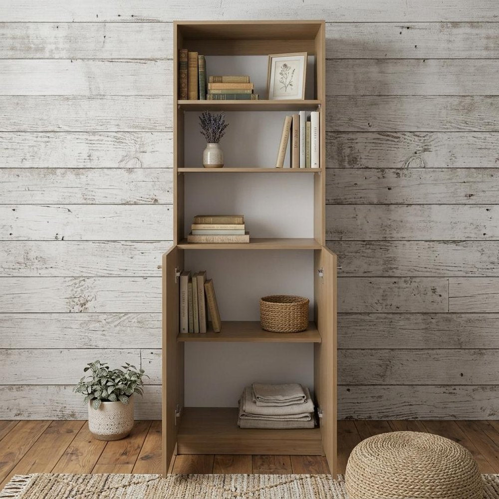 71" Natural Wood Three Tier Bookcase — view 5