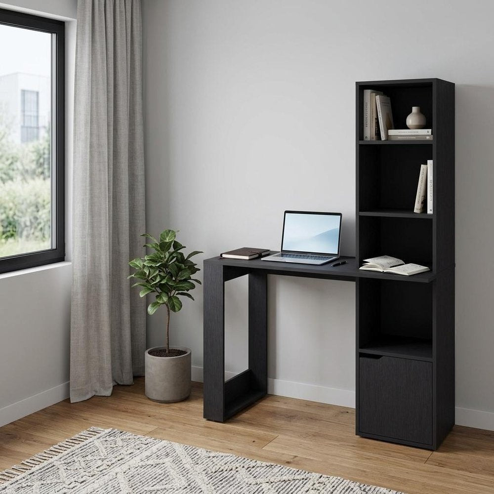 39" Black Wood Pedestal Computer Desk