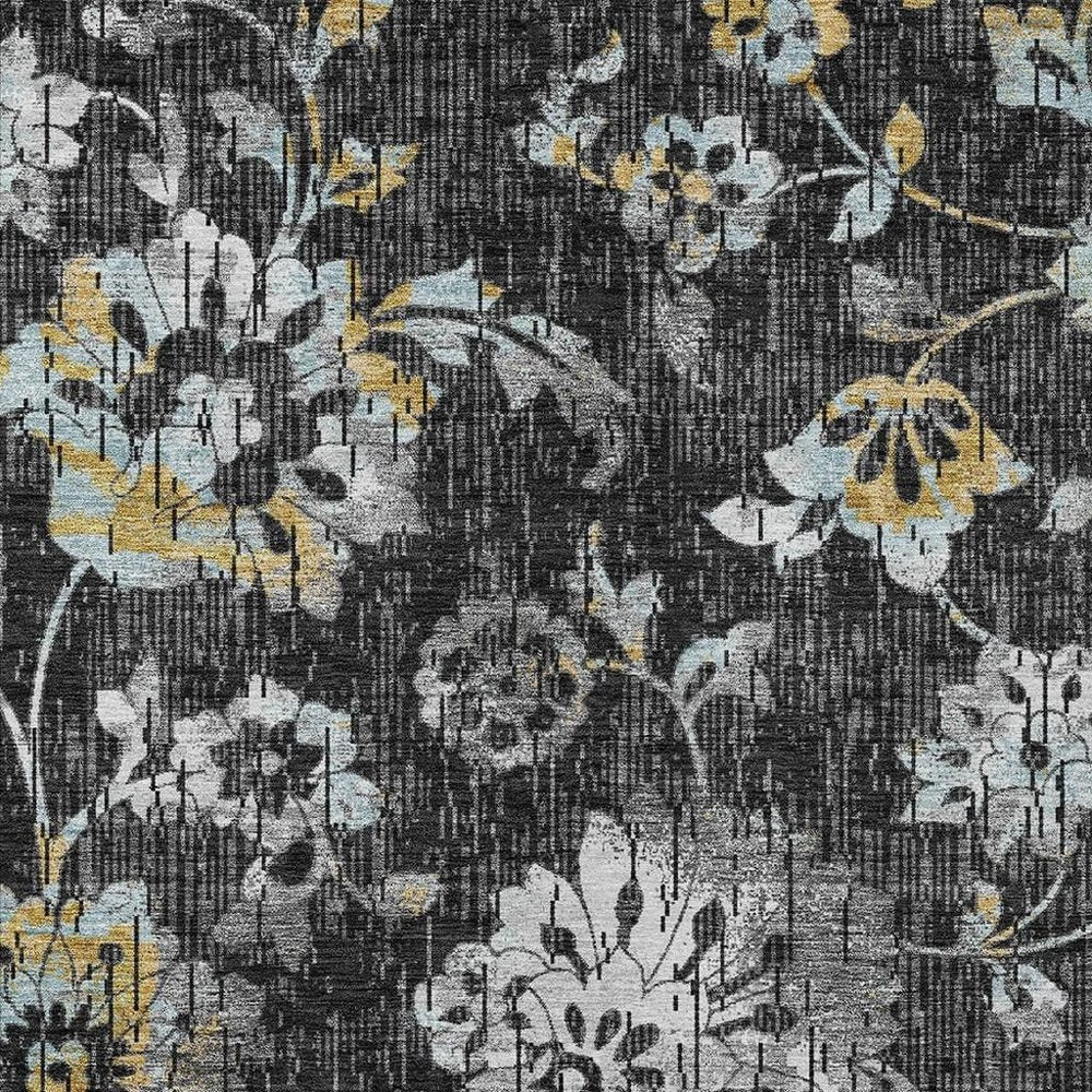 8' X 10' Black And Graphite Floral Washable Indoor Outdoor Area Rug HomeRoots