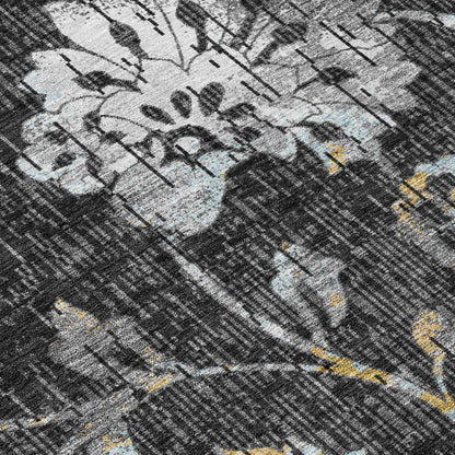 8' X 10' Black And Graphite Floral Washable Indoor Outdoor Area Rug HomeRoots