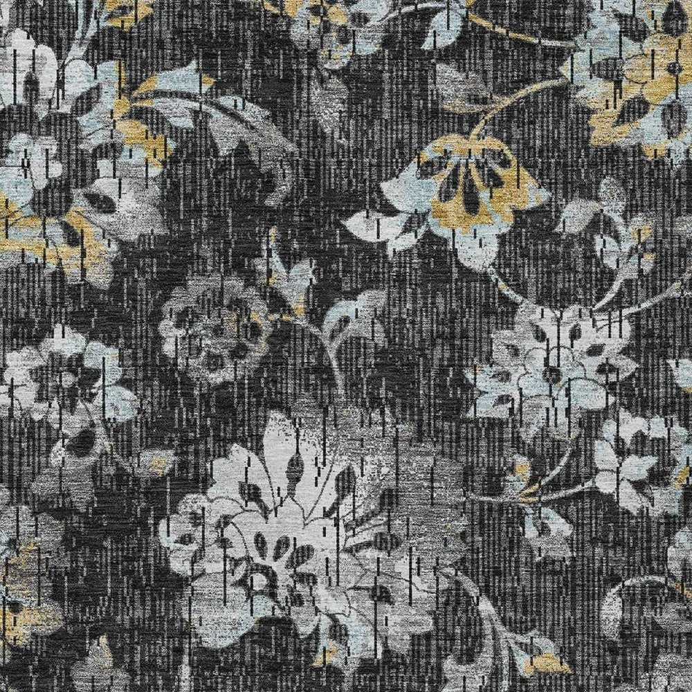 10' X 14' Black And Graphite Floral Washable Indoor Outdoor Area Rug HomeRoots