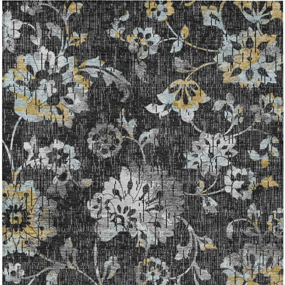 10' X 14' Black And Graphite Floral Washable Indoor Outdoor Area Rug HomeRoots