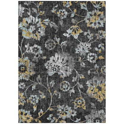 10' X 14' Black And Graphite Floral Washable Indoor Outdoor Area Rug HomeRoots