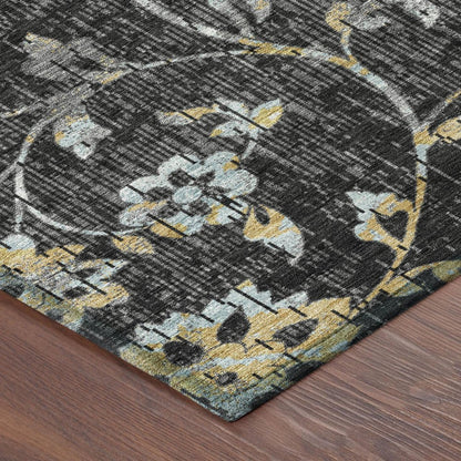10' X 14' Black And Graphite Floral Washable Indoor Outdoor Area Rug HomeRoots