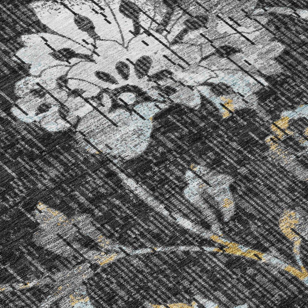 10' X 14' Black And Graphite Floral Washable Indoor Outdoor Area Rug HomeRoots