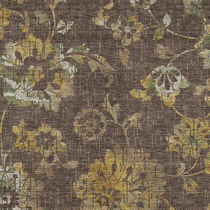 5' X 8' Chocolate And Brown Floral Washable Indoor Outdoor Area Rug