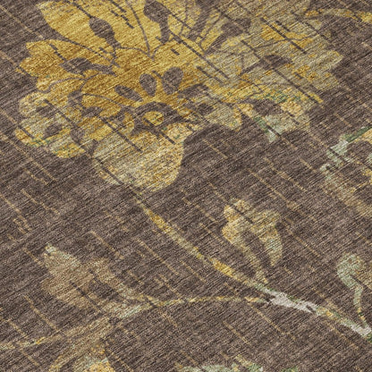 5' X 8' Chocolate And Brown Floral Washable Indoor Outdoor Area Rug