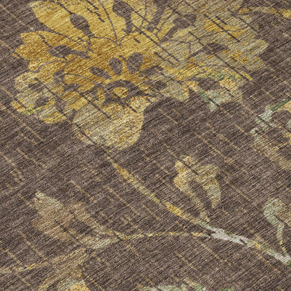 8' Chocolate And Brown Round Floral Washable Indoor Outdoor Area Rug HomeRoots