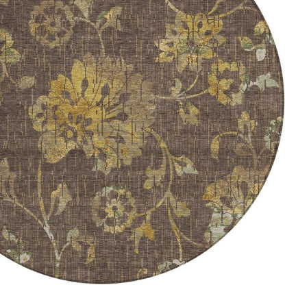 8' Chocolate And Brown Round Floral Washable Indoor Outdoor Area Rug HomeRoots