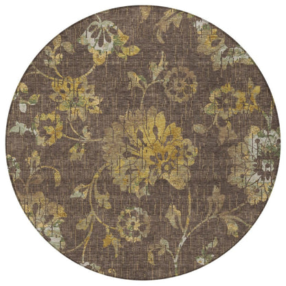 8' Chocolate And Brown Round Floral Washable Indoor Outdoor Area Rug HomeRoots