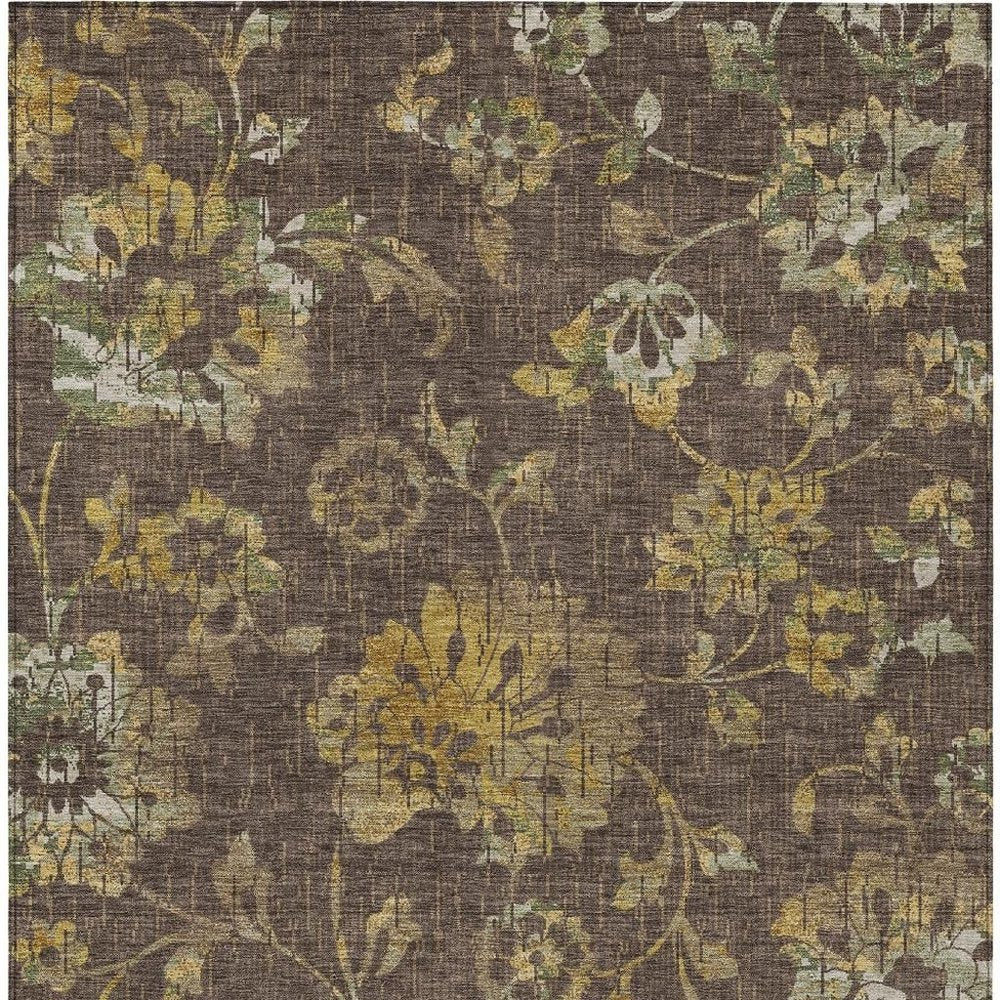 8' X 10' Chocolate And Brown Floral Washable Indoor Outdoor Area Rug HomeRoots