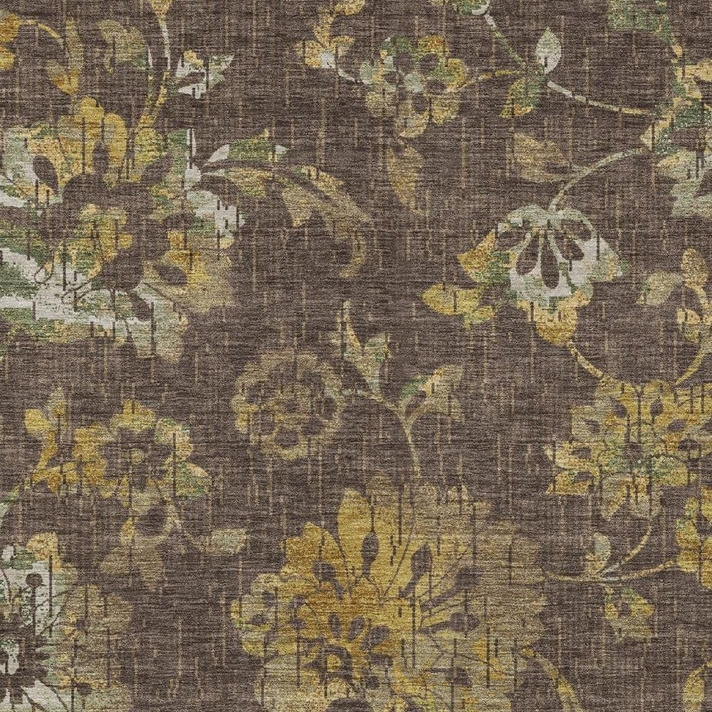 9' X 12' Chocolate And Brown Floral Washable Indoor Outdoor Area Rug HomeRoots