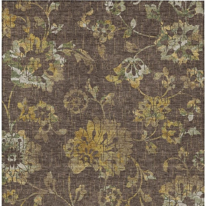 9' X 12' Chocolate And Brown Floral Washable Indoor Outdoor Area Rug HomeRoots