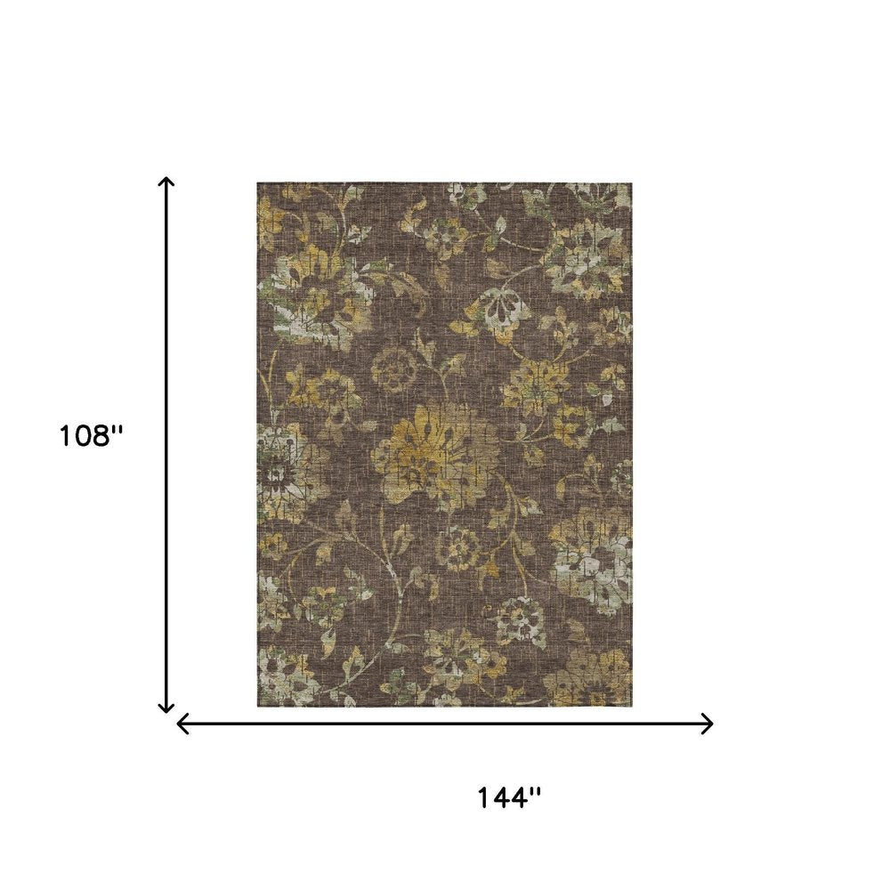 9' X 12' Chocolate And Brown Floral Washable Indoor Outdoor Area Rug HomeRoots