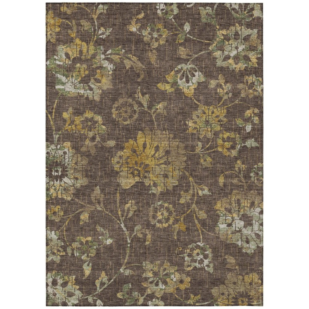 9' X 12' Chocolate And Brown Floral Washable Indoor Outdoor Area Rug HomeRoots