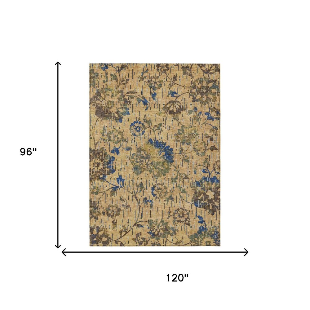 8' X 10' Gold And Brown Floral Washable Indoor Outdoor Area Rug HomeRoots