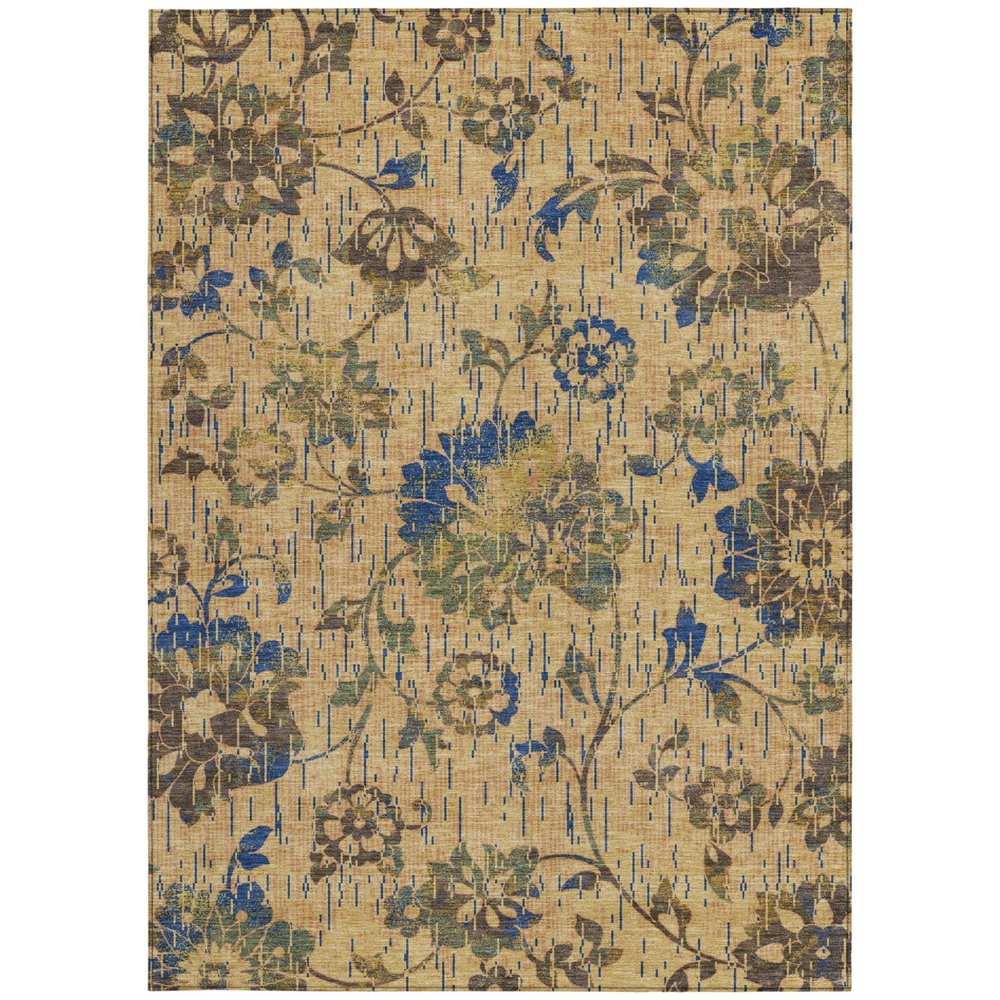 9' X 12' Gold And Brown Floral Washable Indoor Outdoor Area Rug HomeRoots