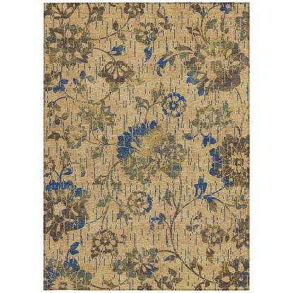 9' X 12' Gold And Brown Floral Washable Indoor Outdoor Area Rug HomeRoots