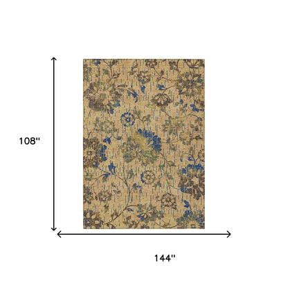 9' X 12' Gold And Brown Floral Washable Indoor Outdoor Area Rug HomeRoots