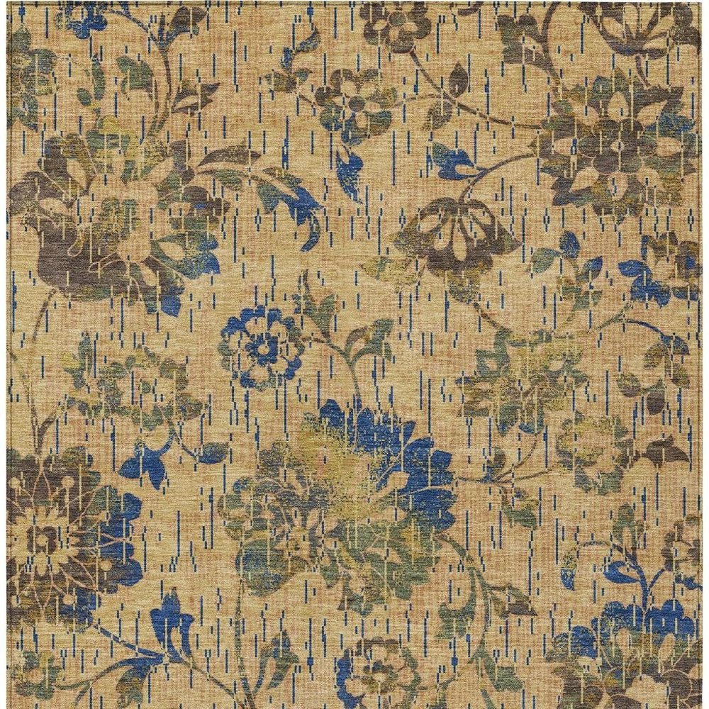 10' X 14' Gold And Brown Floral Washable Indoor Outdoor Area Rug HomeRoots