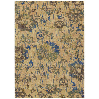10' X 14' Gold And Brown Floral Washable Indoor Outdoor Area Rug HomeRoots