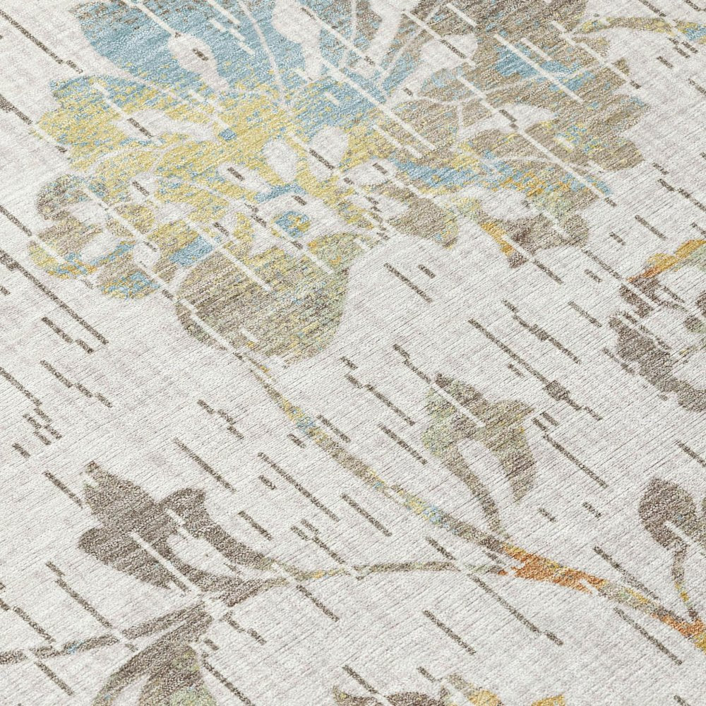 3' X 5' Ivory And Linen Floral Washable Indoor Outdoor Area Rug HomeRoots