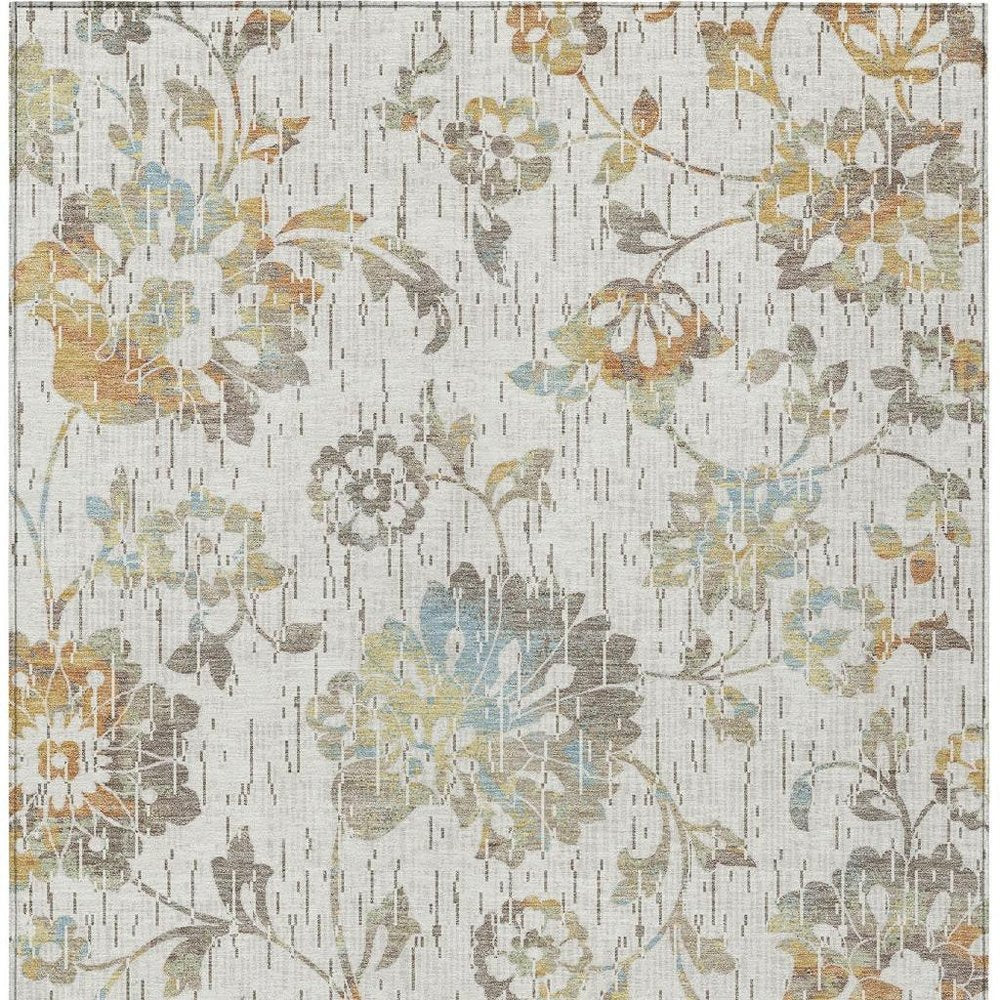 5' X 8' Ivory And Linen Floral Washable Indoor Outdoor Area Rug HomeRoots