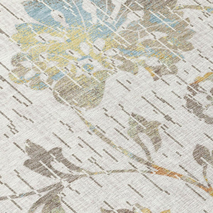8' Ivory And Linen Round Floral Washable Indoor Outdoor Area Rug HomeRoots