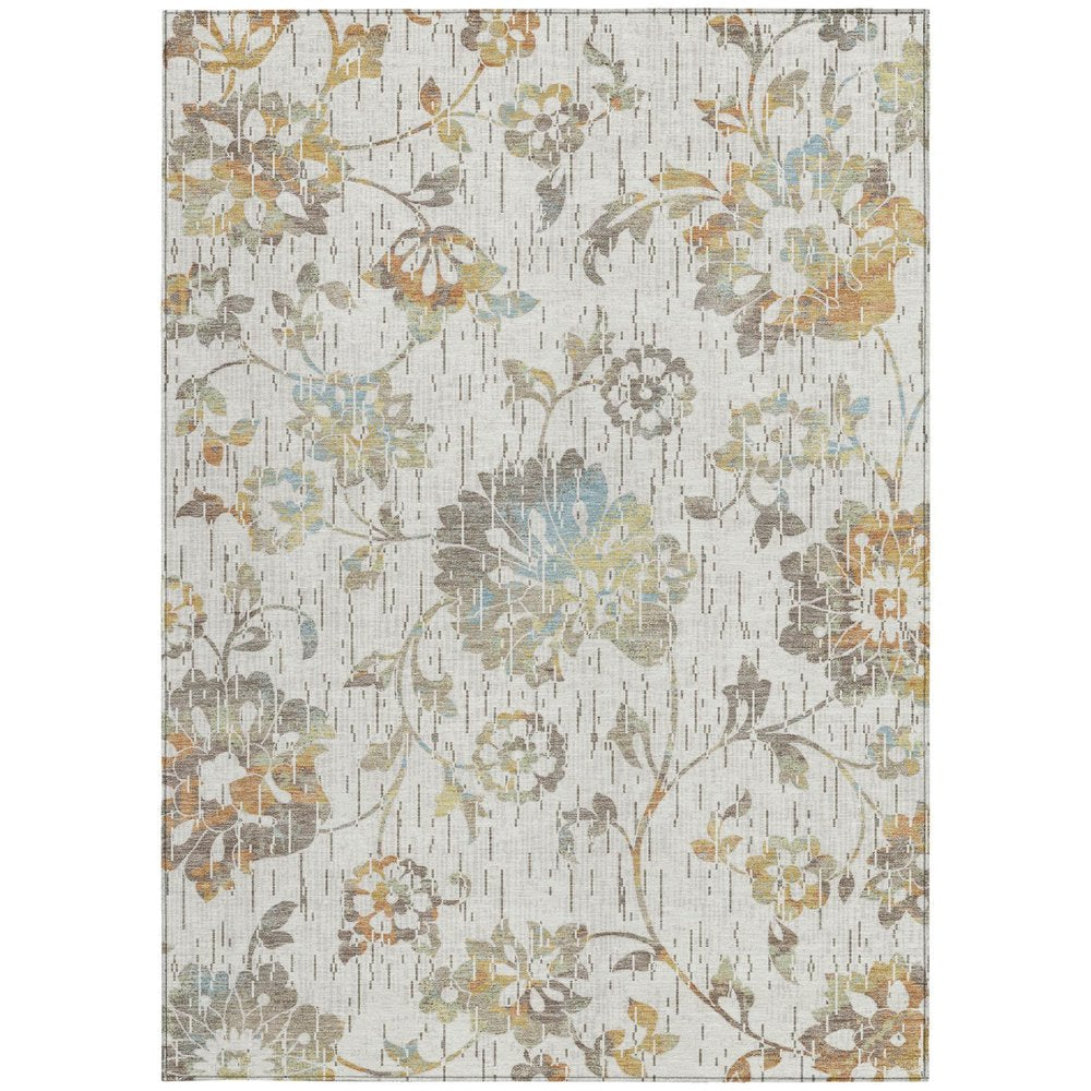 9' X 12' Ivory And Linen Floral Washable Indoor Outdoor Area Rug HomeRoots