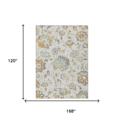 10' X 14' Ivory And Linen Floral Washable Indoor Outdoor Area Rug HomeRoots