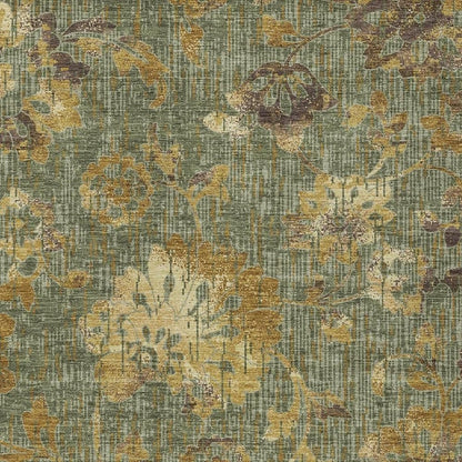 3' X 5' Olive Green And Green Floral Washable Indoor Outdoor Area Rug HomeRoots