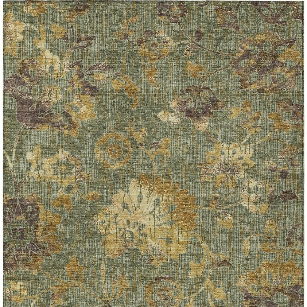 3' X 5' Olive Green And Green Floral Washable Indoor Outdoor Area Rug HomeRoots