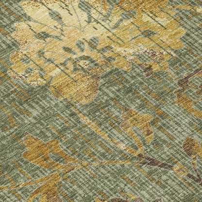 3' X 5' Olive Green And Green Floral Washable Indoor Outdoor Area Rug HomeRoots