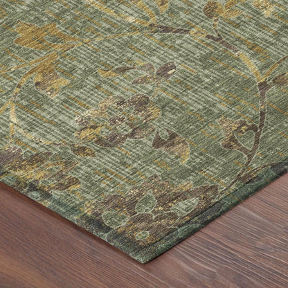 8' Olive Green And Green Round Floral Washable Indoor Outdoor Area Rug HomeRoots