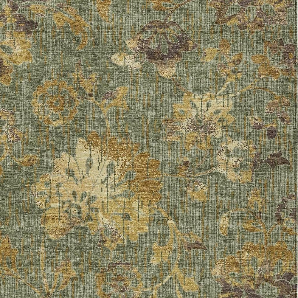 8' X 10' Olive Green And Green Floral Washable Indoor Outdoor Area Rug HomeRoots