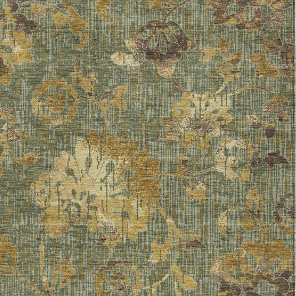 8' X 10' Olive Green And Green Floral Washable Indoor Outdoor Area Rug HomeRoots