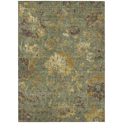 8' X 10' Olive Green And Green Floral Washable Indoor Outdoor Area Rug HomeRoots