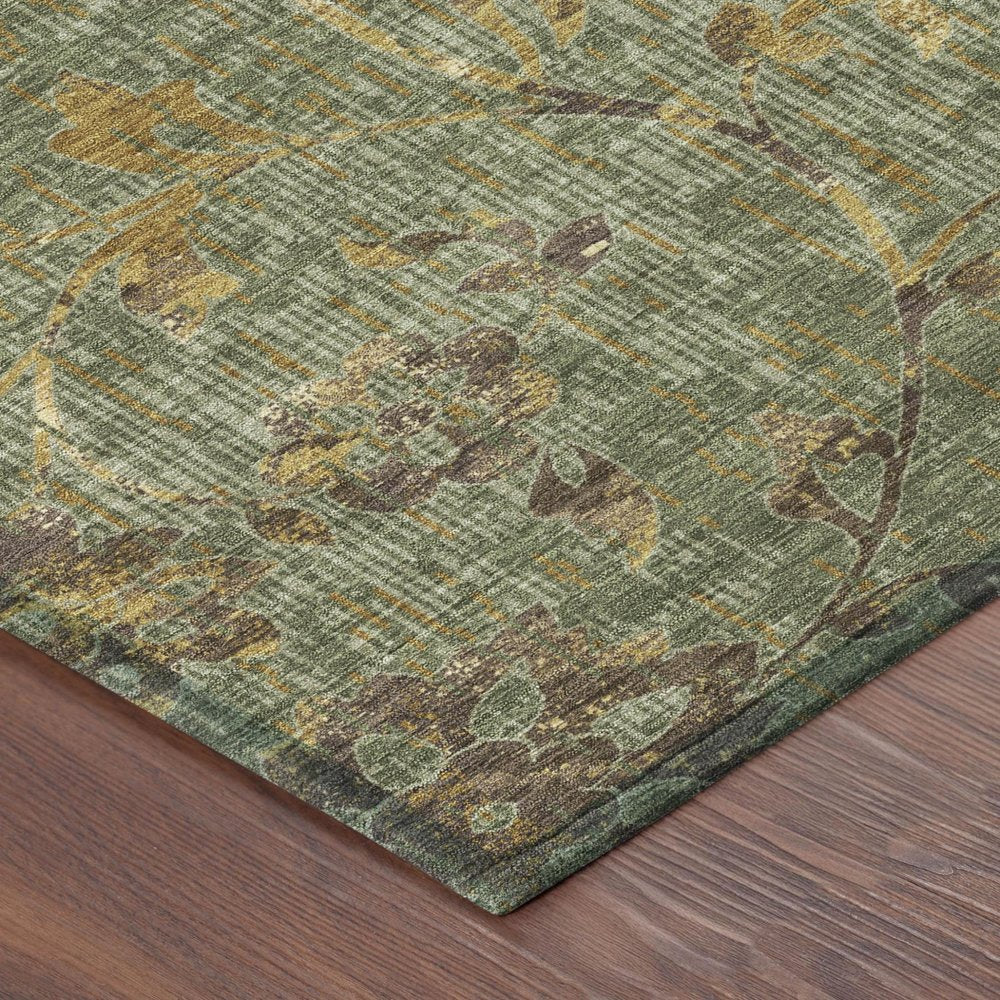 8' X 10' Olive Green And Green Floral Washable Indoor Outdoor Area Rug HomeRoots