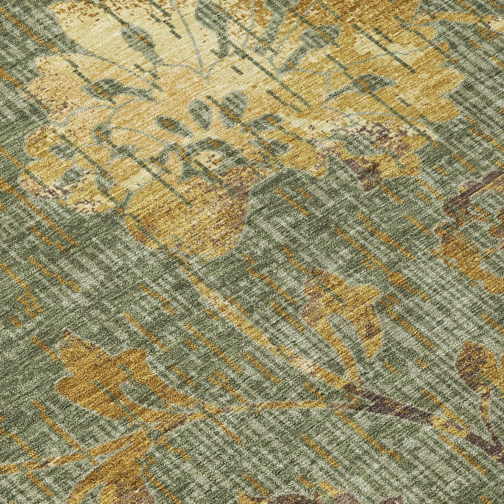 8' X 10' Olive Green And Green Floral Washable Indoor Outdoor Area Rug HomeRoots